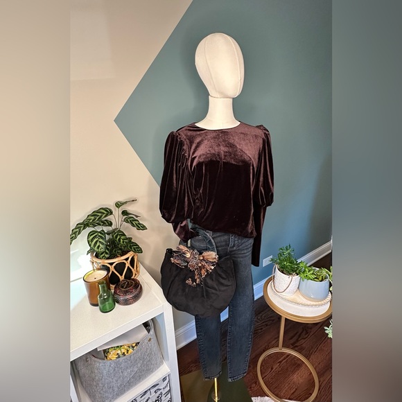 Anthropologie Sunday in Brooklyn Velvet Puff Sleeve Top Purple Romantic Glam Med - Picture 13 of 13